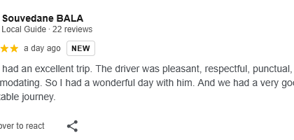 Customer of the month feedback - SS Drop Taxi