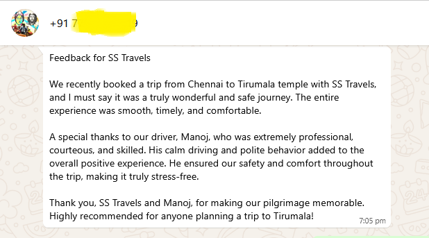 A Peaceful Journey from Chennai to Tirumala – Real experience with SS Drop Taxi